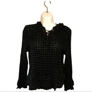 Vintage Cynthia Max Relax Womens Small Hooded Tie  Sweater Black Frilly